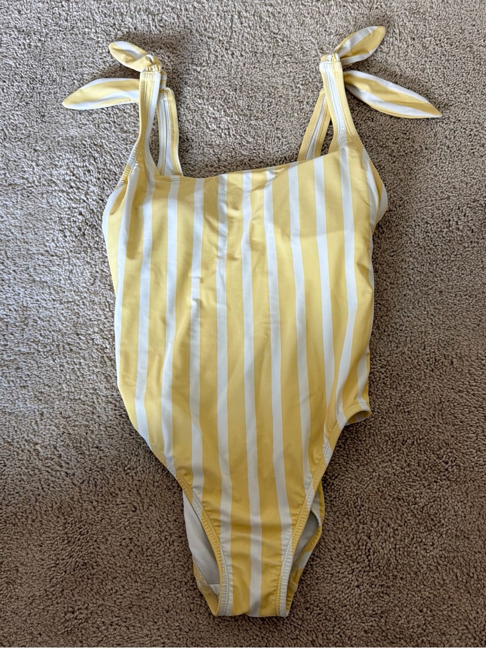 Kona Sol Yellow and White Striped Tie-Shoulder Swimsuit